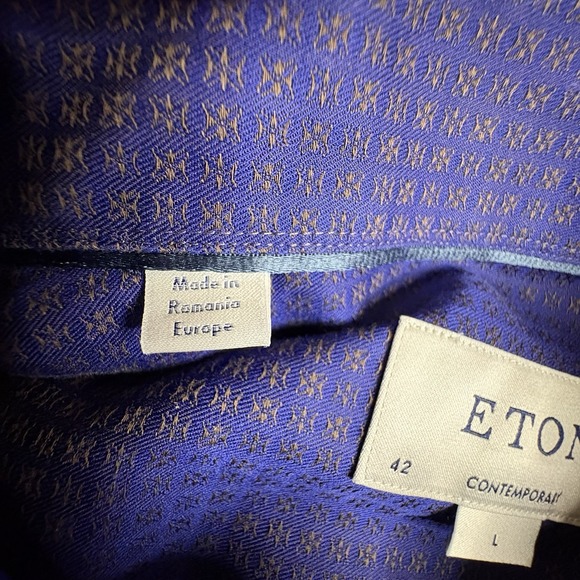 Eton Men's L Dark Blue Star Dobby Twill Contemporary Fit LS SEE DESCRIPTION - Picture 4 of 16